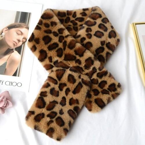Autumn Winter Faux Rabbit Fur Leopard Print Scarf Women Fashion Vintage Warm Scarves Japanese Ladies Girls Outdoor Scarfs Bib
