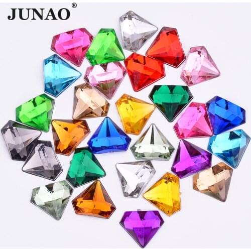 JUNAO 10*12mm Mix Color Crystals Flat Back Acrylic Rhinestone Glue On Crystal Stones Non Sewing Strass Scrapbook Beads For DIY