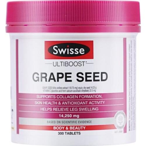 Swisse Grape Seed 14250mg 300Tabs Quality Formula Support Collagen Formation Antioxidant VitaminC Skin Health Relieve Swelling