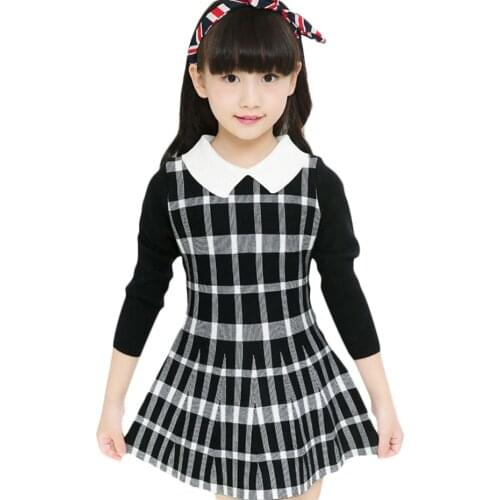 Spring Autumn Girl Dress Teenage Plaid Party Dresses Knitted Cotton Kids Girls Clothes Children CLothing Girl Dress