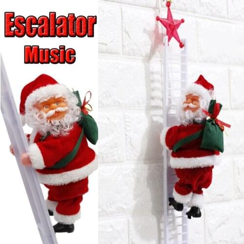 Funny Electric Climbing Ladder Santa Claus Doll Xmas Music Figurine Hanging Ornament Christmas Decorations for Home Kid Toy Gift