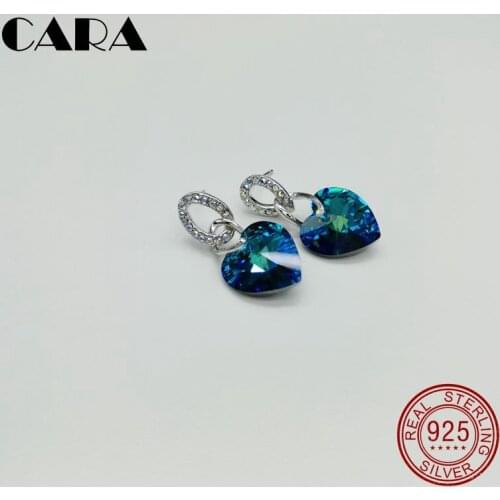 2019 New Austrian Crystal Heart of the Ocean earrings women fashion 925 sterling silver studs earrings jewelry CARA148