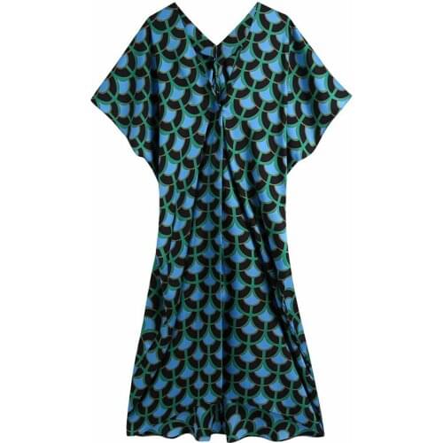 Summer womens casual geometric print V-neck bat sleeve dress