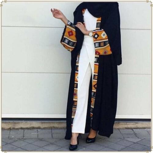 Printed Stitching Cardigan Robe Middle Eastern Women Robe Jacket Long Sleeve Dress Plus Size Sexy Dress Women