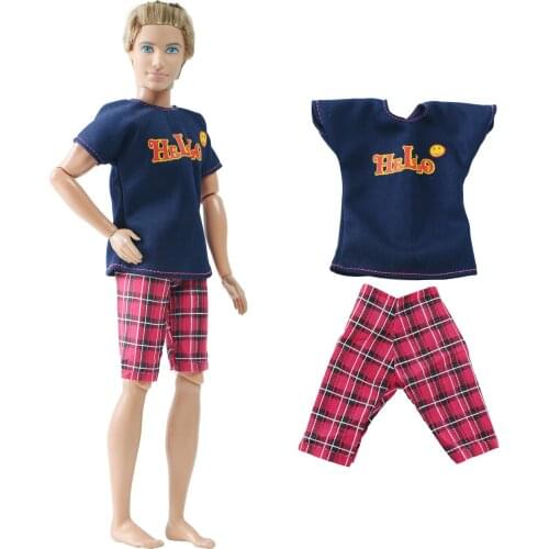 BJDBUS 1 Set Doll Outfit Daily Casual Wear Black T-shirt Red Pants Clothes for Ken Doll Accessories Baby Girl House DIY Toys