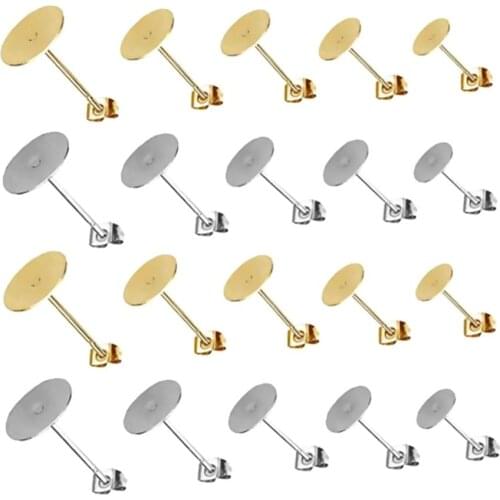 100pcs 3-12mm Stainless Steel Blank Post Earring Stud Base Pins With Earring Plug Supplies For DIY Jewelry Making 2 Colors