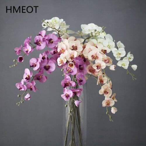 11 Heads Real Touch Soft Butterfly Orchid Artificial Flowers Ornaments Home Wedding Decoration Potted Living Room 101cm 8 Colors