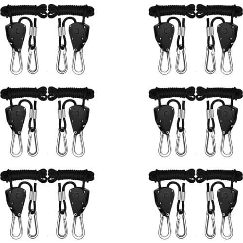 12pcs 1/8Inch 8Feet Long Heavy Duty Adjustable Ratchet Rope Hanger For Grow Light Kit Hanging Ratchet Canoe Bow Stern Tie Down