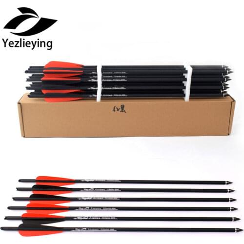 12Pcs 16/20 Inches Crossbow Hunting Carbon Arrow Spine 400 with Red Black Feather for Crossbow Archery