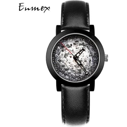 2020 Enmex creative design neutral wristwatch Preppy style Stereoscopic black simple face nature fashion quartz lady watches