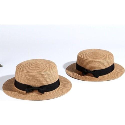 2021 Simple Parent-Child Sun Hat Cute Children Sun Hats Bow Hand Made Women Straw Cap Beach Big Brim Hat Casual cap