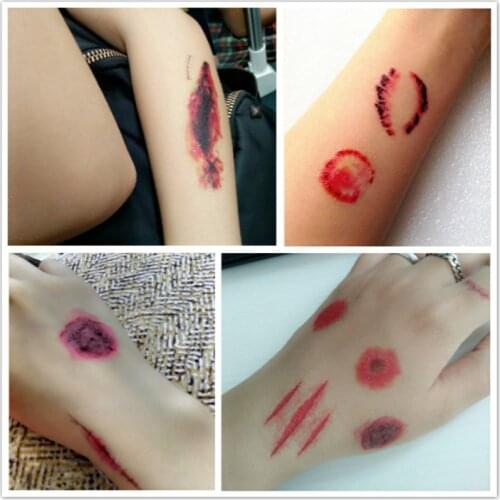 30pcs/lot halloween face Bloody Absurd tattoo stickers zombie scars tattoo with fake scab blood temporary tattoos transfer tatoo