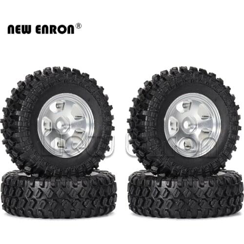 4Pc 1.0 Inch CNC Alloy Beadlock Micro Crawler Wheel Rim RC Hub & Rubber Tyre RC Tires for 1/24 RC Car Axial SCX24 90081 AXI00001