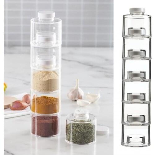 6pcs Tower Type Seasoning Can Transparent Seasoning Box Spice Jar Superposed Seasoning Storage Box Kitchen Tower Flavoring Tank