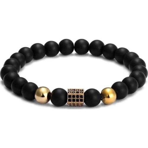 8mm elastic gold silver copper cz zircon cubic zirconia beads bohemian Yoga Bracelet agate Onyx Stone Bangles ft5d