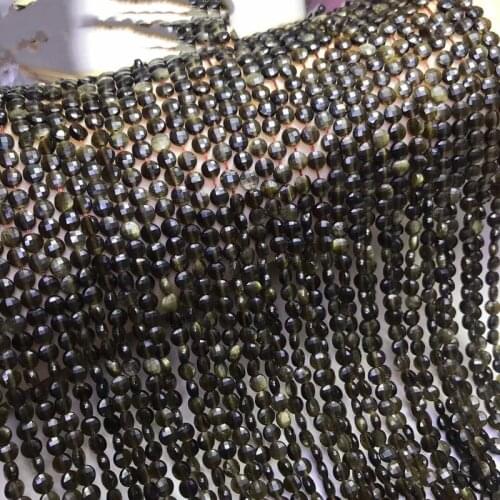 AAA LOOSE BEADS Obsidian coin faceted 6*4mm Wholesale for DIY jewelry necklace 36cm