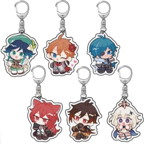 Genshin Impact Acrylic Keychain Hot Anime Game Delicate Craft Car Pendant Diluc Klee Keyring Jewelry