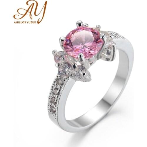 Anillos Yuzuk Silver 925 Jewelry Ring Women Wedding Ring Pink Crystal Zircon Stone Rings Female Party Engagement Fine Jewelry