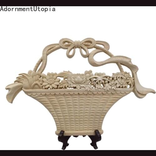 Solid Wood Applique Rose Carving Flower Basket European Style Furniture Patch Home Decor Wedding Decoration Miniature