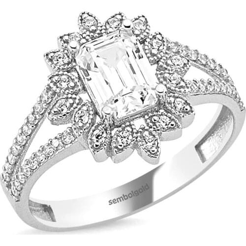 Baguette Ring White Gold Flower Design 0.50 Carat Handy Custom Craftsmanship Gift Gold Special Occasions Design Shiny Elegant