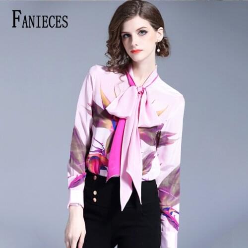 2020 Autumn Winter Women Long Sleeve Designer Retro print Blouse рубашка Ladies Elegant Runway Shirt Office Ladies Casual Tops