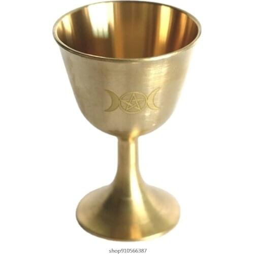 Ritual Cup Altar Goblet Wicca Gold Plating Brass Ceremony Moon Divination Astrological Tool Witchcraft Prop Supplies wholesales