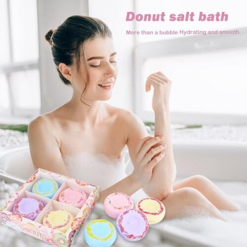 Doughnut Shape Bath Bomb Ball Moisturizing Exfoliating Body Salt Bubble Exfoliation Anti-fatigue Skin Care Products 4pcs/Set