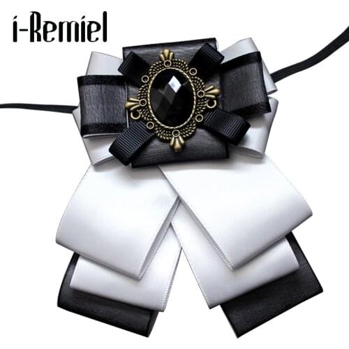 I-Remiel Bow Bowtie Bowknot Brooch Cameo Flower Fabric Rhinestone Pins And Brooches Vintage Luxury Badge Cravat Broche For Men