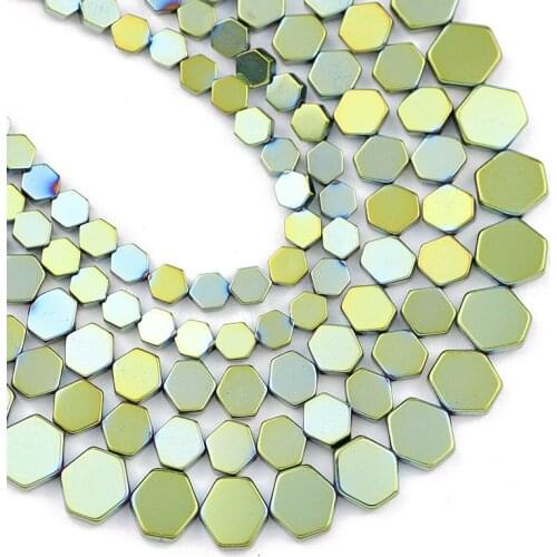 Natural Stone Beads Green Flat Hexagon Hematite Spacer Loose Beads For Jewelry Making Diy 4/6/8MM Bracelets Necklace Accessories