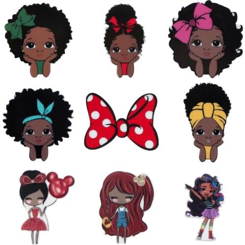 Black African Sunny Russia Girl Acrylic Flatback Hair Bows Custom Planar Resin Designs Crafts DIY Phone Decorations,1Yc17764