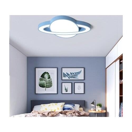 Childrens bedroom macaron Nordic creative ultra thin spaceship led boys and girls room ceiling light