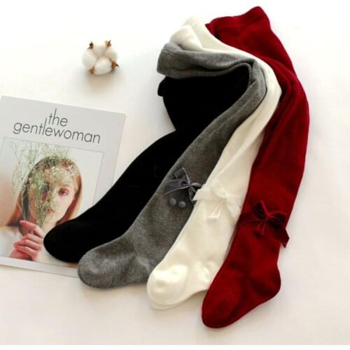 0-4 Yrs Children Spring Autumn Tights Solid Color Cotton Baby Winter Bowknot Girls Pantyhose Kids Infant Knitted Collant Tights