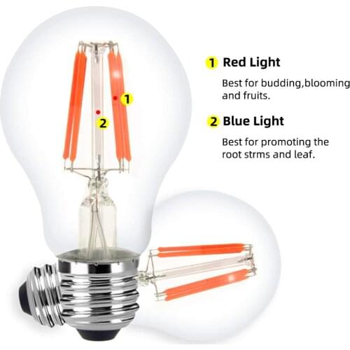 E27 E26 A60 LED Grow Lights Filament Bulb 8W Plant Growth Bulbs Bulb Lamp 110V 220V 240V Greenhouse Plant Flowering Cultivation