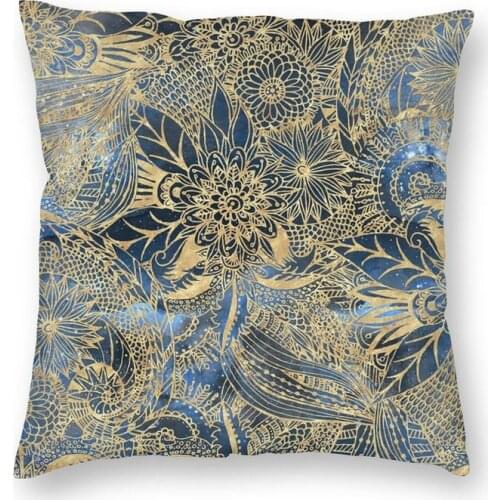 Elegant Gold Floral Mandala And Blue Nebula Design Cushion Covers Sofa Home Decorative Square Throw Pillow Case 45x45cm