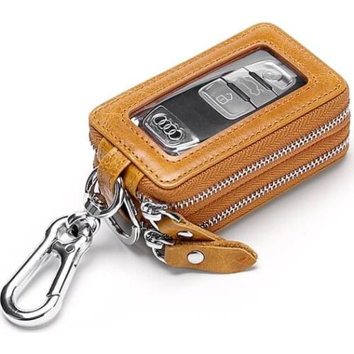 European Vintage case for keys Genuine Leather Car Keychains man Double Layer key purse big capacity house key holder organizer