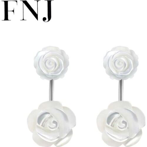 FNJ Camellia Flower Earrings 925 Silver Jewelry Original Pure S925 Sterling Silver Stud Earring for Women Shell