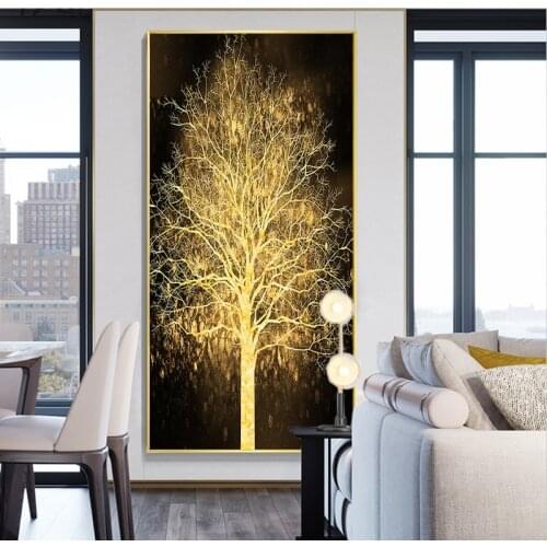 Golden Rich Tree Landscape Painting Modern Canvas Painting Gold Art Posters and Prints for Living Room Home Decoration Cuadros