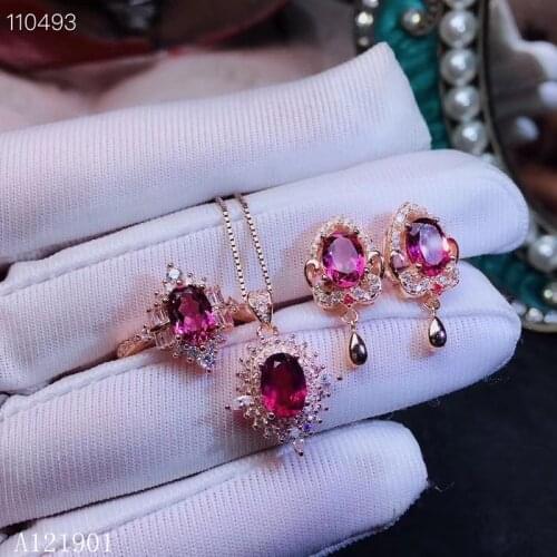 KJJEAXCMY exquisite jewelry 925 Silver Previous Natural Aluminum Magnesium Garnet Girl Ring Necklace Dropping Ear Nail Set Supp