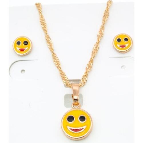 Smile Face Gold Baby Jewelry Set Gift for New Born 35cm Necklace Earring Bijoux Bebe Joyeria Kids Jewellery Sets Child S0307