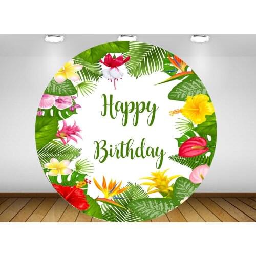 Round circle background Tropical jungle plants flower Backdrop baby shower kids birthday Party table Covers decoration YY450