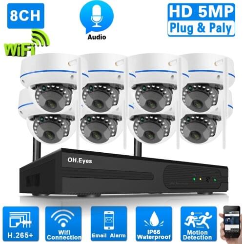 8 Channel WIfi CCTV System Outdoor Waterproof Security Dome Camera Wifi Wireless Set 5MP IP Surveillance Camera System Kit 8CH
