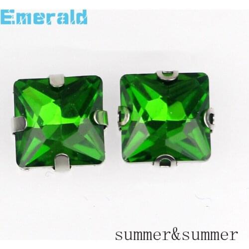 Square Emerald Crystal Glass Sewing Rhinestones Claw DIY Womens Shose and Wedding Dresses 20pac/piece