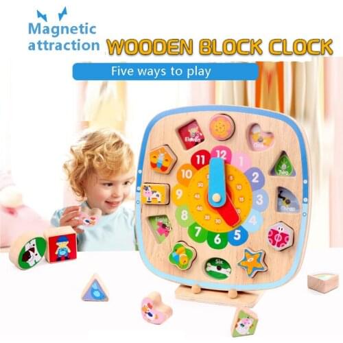 Montessori Childrens Shape Matching Blocks Magnet Clock Double-sided Graphics Early Education Educational Toys