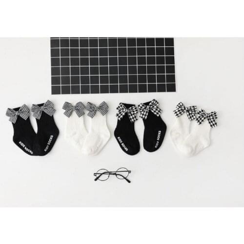 Infant Baby Girl’s Autumn and Winter Bowknot Socks Fresh Plaid Bow Calf Length Cotton Warm Stockings 0-3 Years