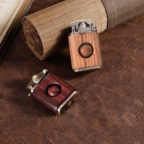 Retro Wooden Beads Lighter Flint Kerosene Lighter Gasoline Rosewood Solid Personality Creative Lighter collection Gadget For Man