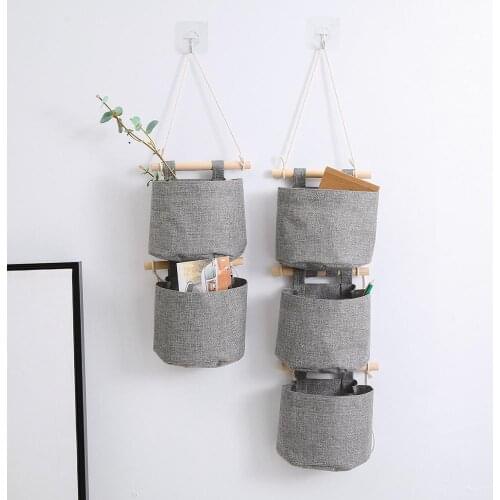 Removable Door Wall Storage Bag Hanging Fabric Storage Bag For Underwear Hanging Pocket 3 Pockets Rope Hanging Bag Home