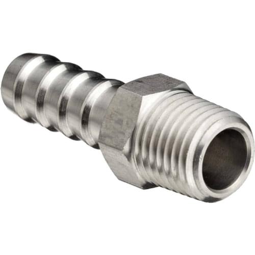 The Bar Production Stainless Steel 316 Barb Fitting Coupler / Connector 3/8" Hose ID x 1/4" Male NPT Air Fuel Water