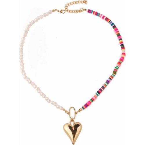 Bohemian Style Heart Pendant Necklaces For Women Boho Imitation Pearls Short Choker Charm Boho Necklace for Women Jewelry