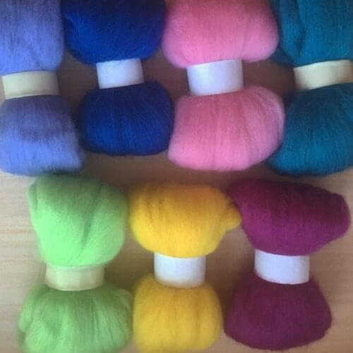 WFPFBEC 70g wool for felting needle wool roving 10g each color total 7 colors wool fiber