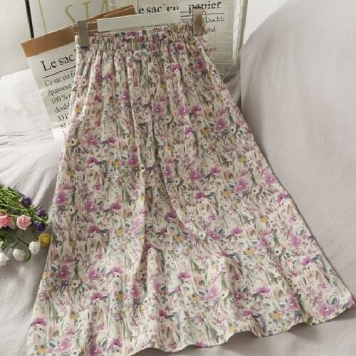 Vintage High Waist Floral Chiffon Midi Skirt Women 2021 Summer Autumn Elegant Holiday Fashion Korean A-line Medium Long Skirt